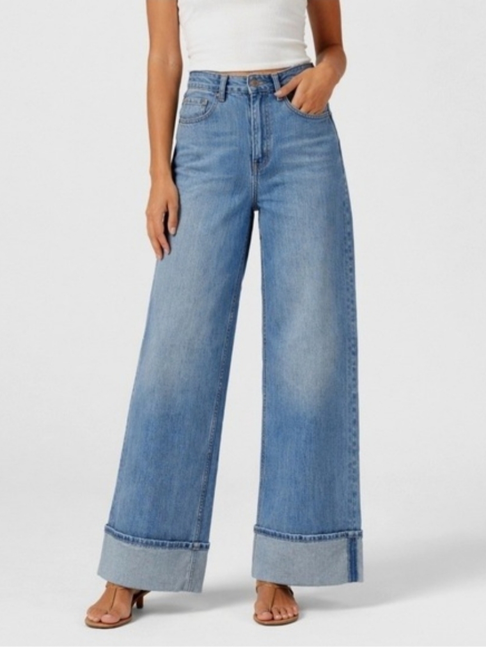 Rails Womens Jeans Getty Cuffed High Rise Wide Leg Baltic Sea Wash Size 31 Chic